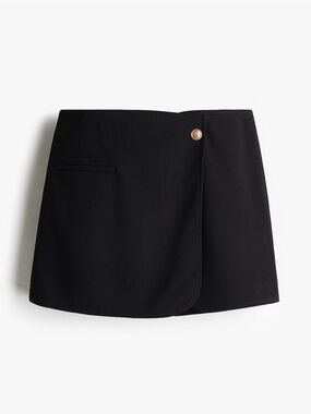 Black Wrap Mini Skirt with Gold Button